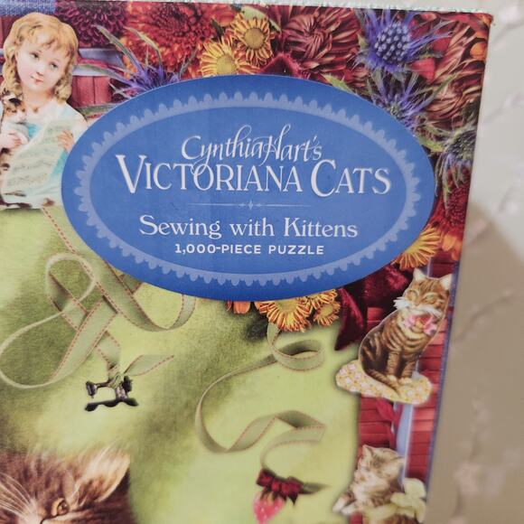 NWT Cynthia Hart's Victorian Cats Sewing with Kittens 1000 Pc. Jigsaw Puzzle OS - Picture 2 of 7